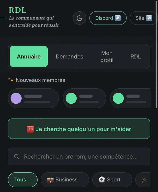Annuaire des membres dans l’application RDL